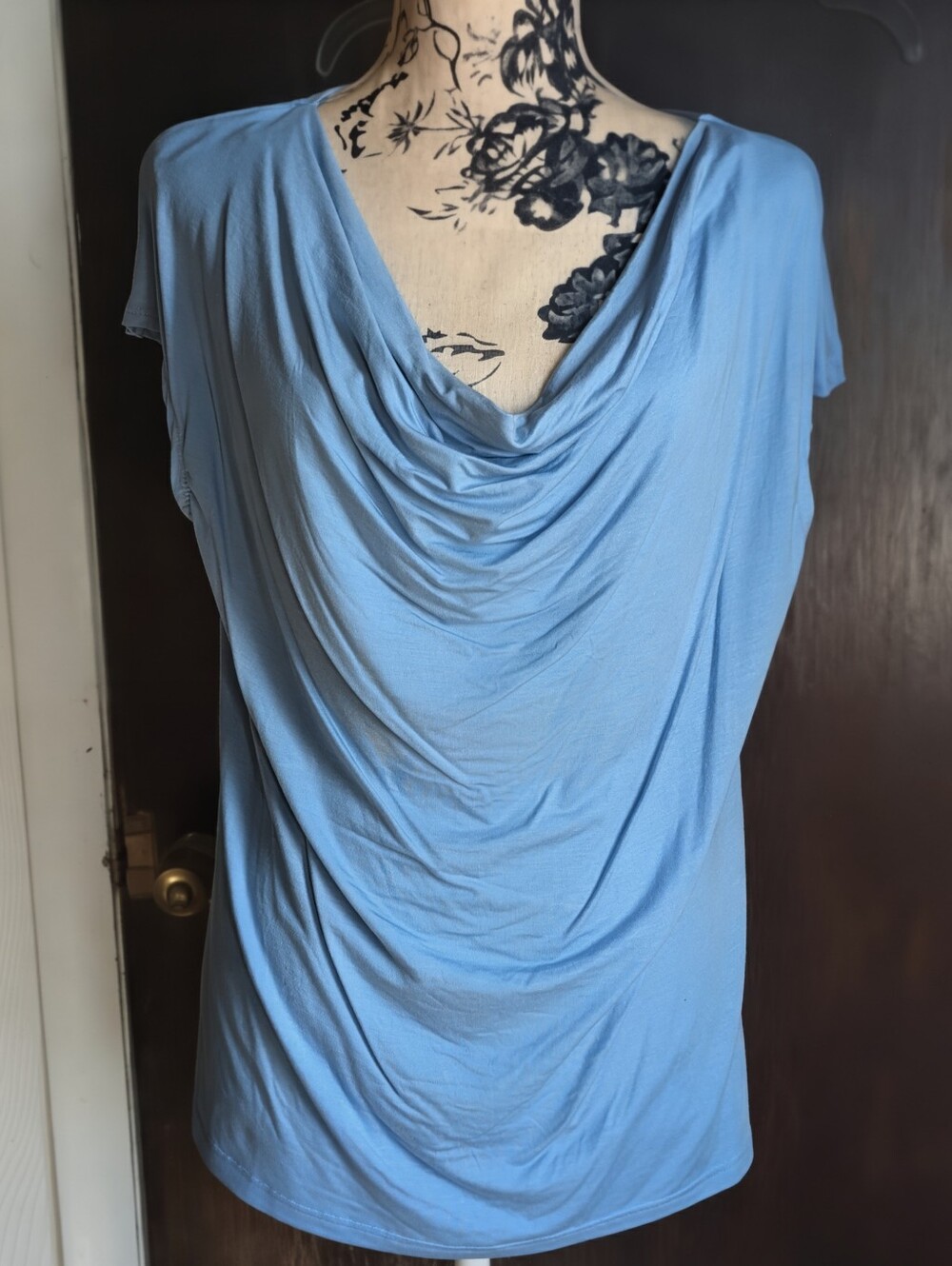 Light Blue Drape Neck Women’s Top